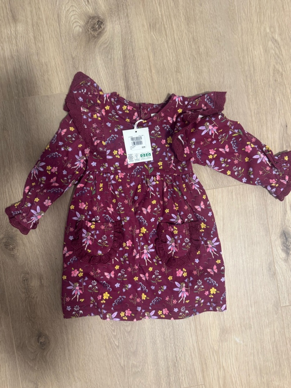 JoJo Maman Bebe Burgundy Floral Ruffle Pocket Dress